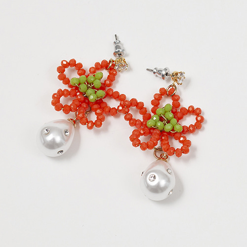 [위클리 먼데이] Pearl Drop Flower - orange,귀걸이,아크릴귀걸이,마이부