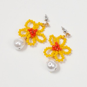 [박나래] Pearl Drop Flower - yellow,귀걸이,아크릴귀걸이,마이부