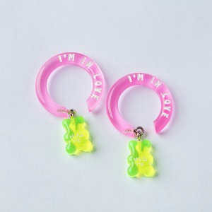 [아스트로 차은우]Tiny Cute Bear Ring - neon pink,귀걸이,아크릴귀걸이,마이부